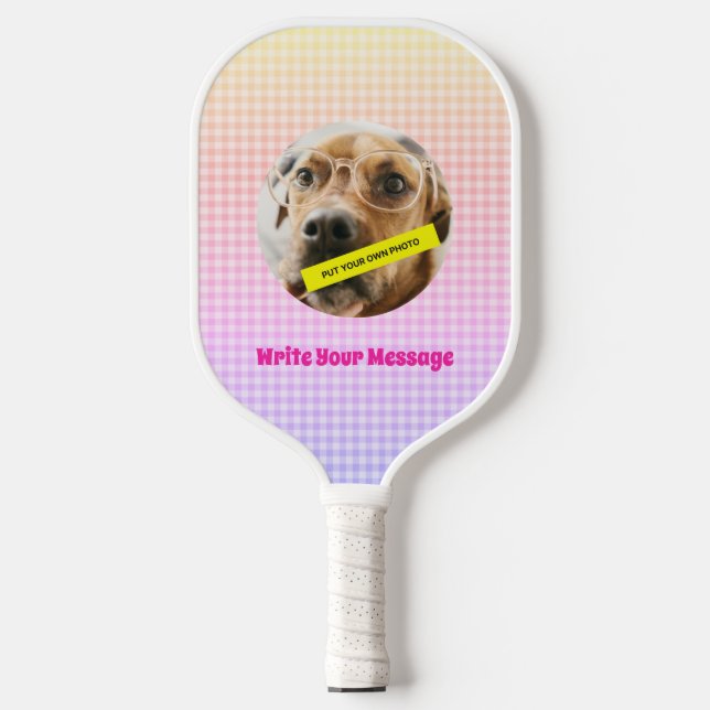 Customised Your Dog Photo Message PInk Pickleball Paddle (Front)