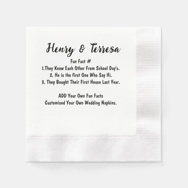 Customised Your Own Fun Facts Wedding Napkins. Napkin (Front)
