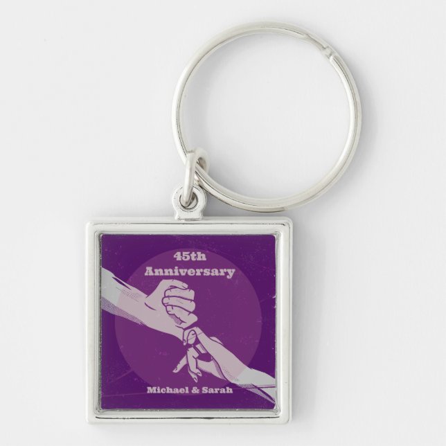 Customiz anniversary romantic couple holding hands key ring (Front)