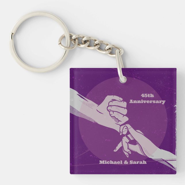 Customiz anniversary romantic couple holding hands key ring (Front)