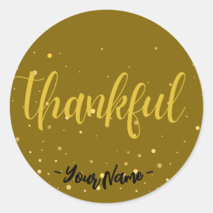 Customiz Glamourous gold polka dot thankful Sticke Classic Round Sticker