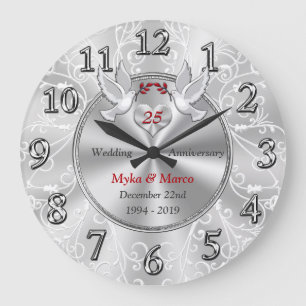 Customizable 25 Year Wedding Anniversary Gift Idea Large Clock