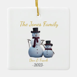 Customizable 2 person Family Snowmen Ornament