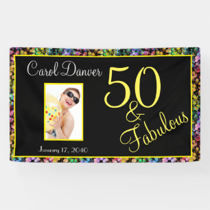Customizable 50 and Fabulous Rainbow Birthday Banner