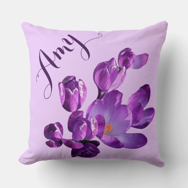 Customizable Amy name pretty purple crocus floral Cushion (Front)