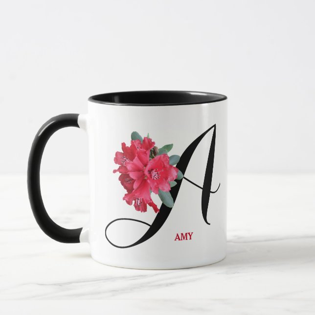 Customizable Amy name pretty red flowers floral Mug (Left)