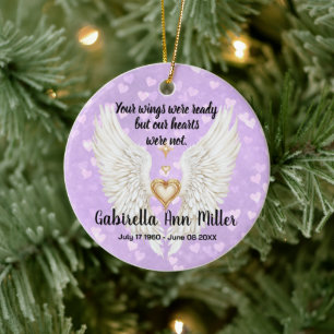 Customizable Angel Wings Memorial  Ceramic Tree Decoration