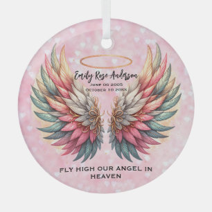 Customizable Angel Wings Memorial  Glass Tree Decoration