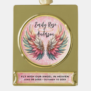 Customizable Angel Wings Memorial  Gold Plated Banner Ornament
