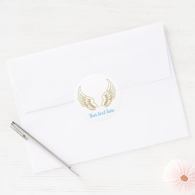 CUSTOMIZABLE ANGEL WINGS ROUND STICKER (Envelope)