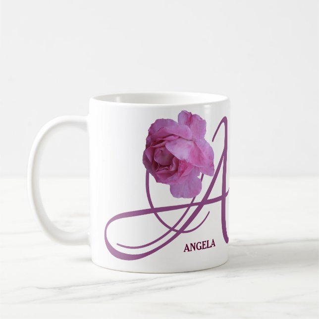 Customizable Angela name pink rose flowers boho Coffee Mug (Left)