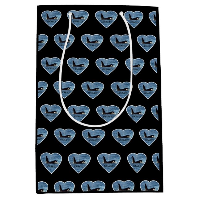 Customizable Aquarius Orca Killer Whale Black Medium Gift Bag (Front)