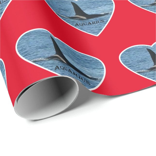 Customizable Aquarius Orca Killer Whale Red Wrapping Paper (Roll Corner)