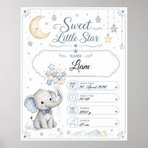 Customizable Baby Birth Board with Elephant Poster