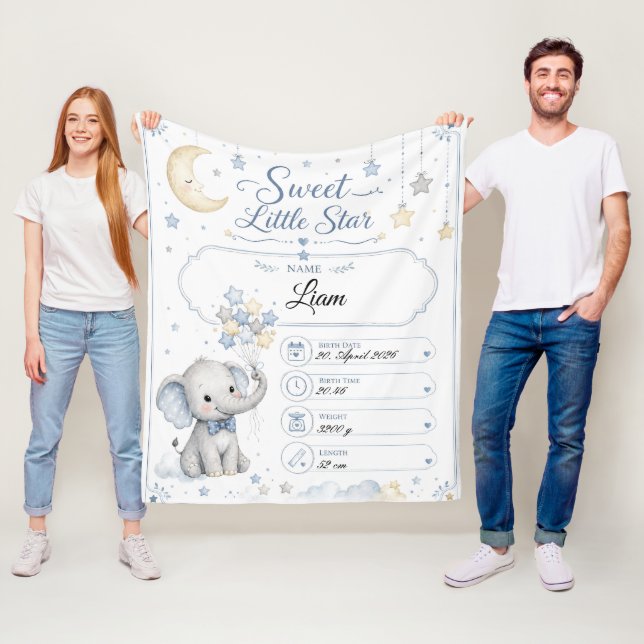 Customizable Baby Birth Chart with Elephant Fleece Blanket (In Situ)