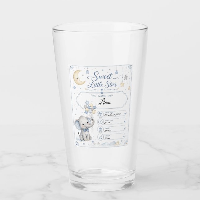 Customizable Baby Birth Chart with Elephant Glass (Front)
