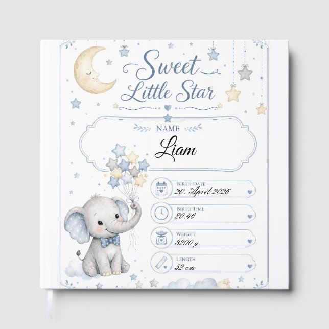 Customizable Baby Birth Chart with Elephant Guest Book (Front)