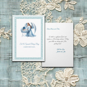 Customizable Baptism With Angel and Baby Boy Card