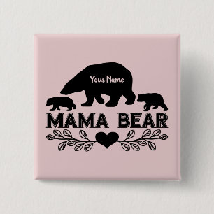 Customizable Bear Mom Cubs Silhouette 15 Cm Square Badge