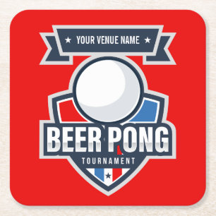 Customizable Beer Pong Tournament Logo Square Paper Coaster