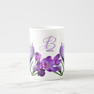 Customizable Bella name monogram purple flowers Bone China Mug