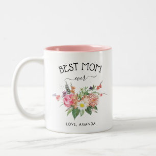 CUSTOMIZABLE Best Mum Ever Pretty Rustic flowers Two-Tone Coffee Mug
