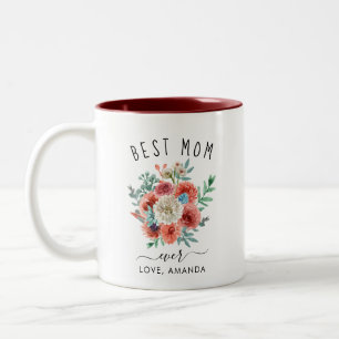 CUSTOMIZABLE Best Mum Ever- Trendy Burgundy Boho C Two-Tone Coffee Mug