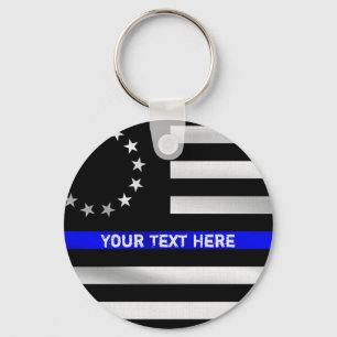 Customizable Betsy Ross USA Thin Blue Line Key Ring