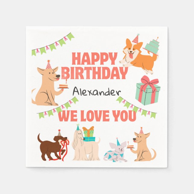 Customizable Birthday Napkin Adorable Dogs Lovers  (Front)
