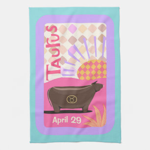 Customizable Birthday Taurus Zodiac Tea Towel