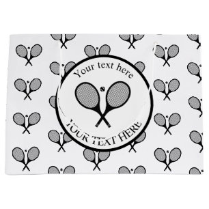 Customizable Black & White Elegant Tennis Rackets Large Gift Bag