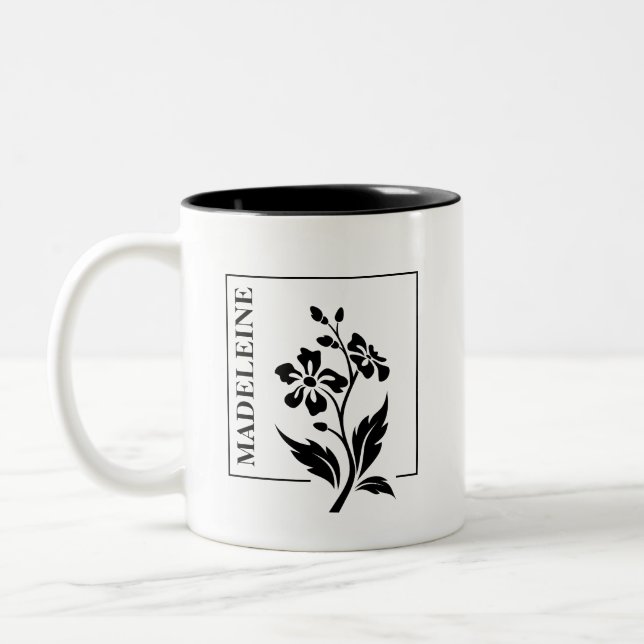 Customizable Black & White Floral Silhouette Mug (Left)
