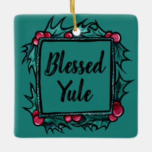 Customizable Blessed Yule Ceramic Ornament