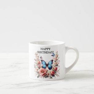 Customizable Blue Butterfly Floral Art-96279 Espresso Cup