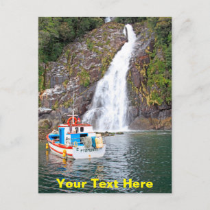 Customizable boat & waterfall postcard