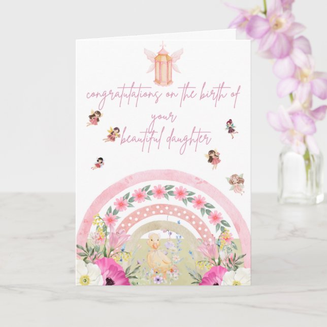 Customizable Bunny Congratulations on the birth Card (Orchid)
