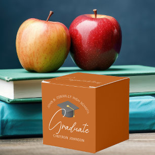 Customizable Burnt Orange Square Graduation Party Favour Box
