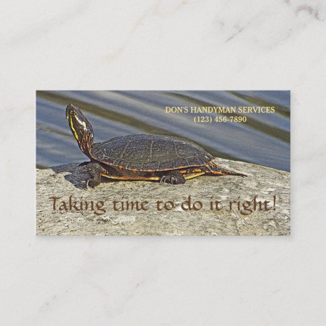 CUSTOMIZABLE BUSINESS CARD WITH TURTLE ON ROCK (Front)