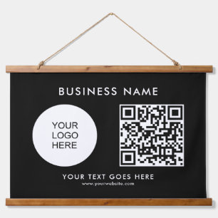 Customizable Business Logo Text QR Code Template Hanging Tapestry