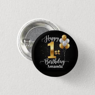 Customizable Button for 1st Birthday (Black/Gold)
