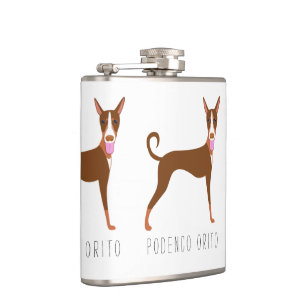 Customizable Cartoon Podenco Orito Dog Hip Flask