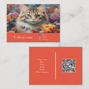 Customizable Cattery Business Card Floral Orange