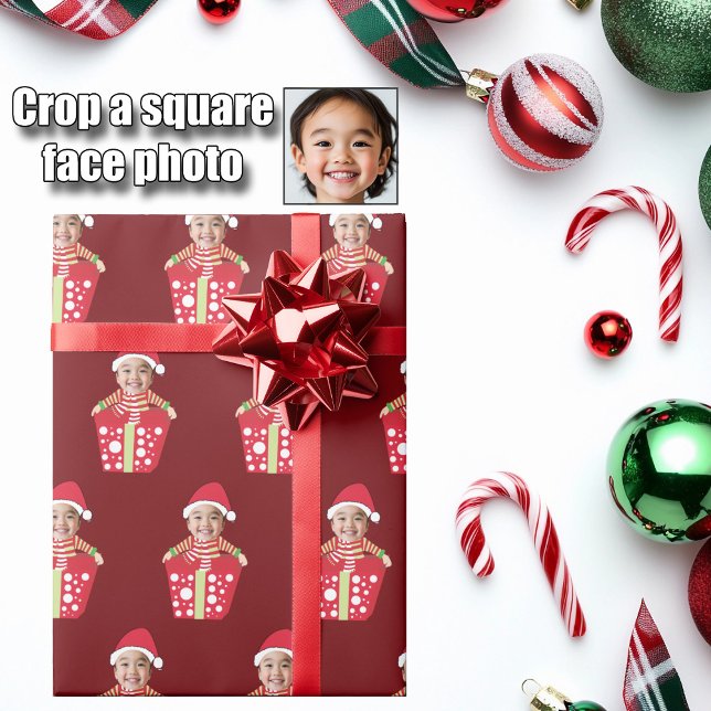 Customizable Children's Face Photo Red Christmas Wrapping Paper (Creator Uploaded)