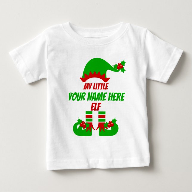 Customizable Christmas Elf Family Matching Holiday Baby T-Shirt (Front)