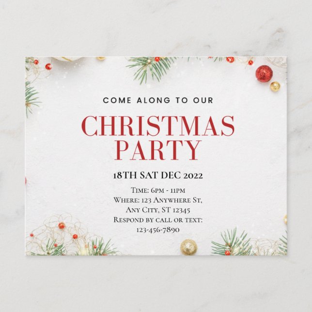 Customizable Christmas Party Postcard (Front)