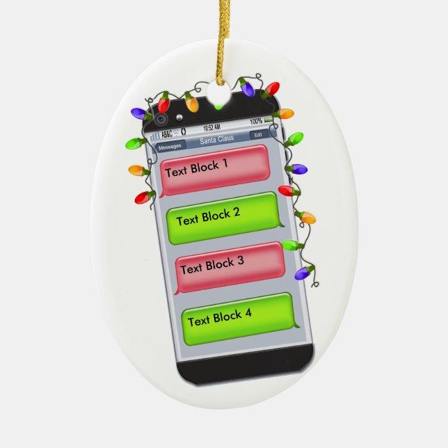 CUSTOMIZABLE Christmas Text Message & Xmas Lights Ceramic Tree Decoration (Front)