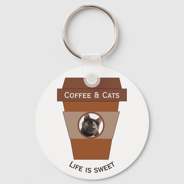 Customizable Coffee & Cats - Life is Sweet Key Ring (Front)