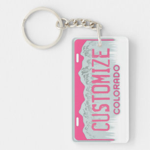 Customizable Colorado license plate pink keychain