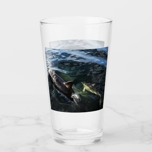 Customizable Common Dolphin Mom and Baby Glass (Front)