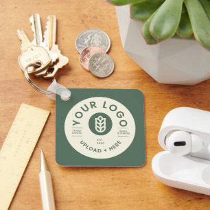 Customizable Company Logo QR Code Sage Green Key Ring